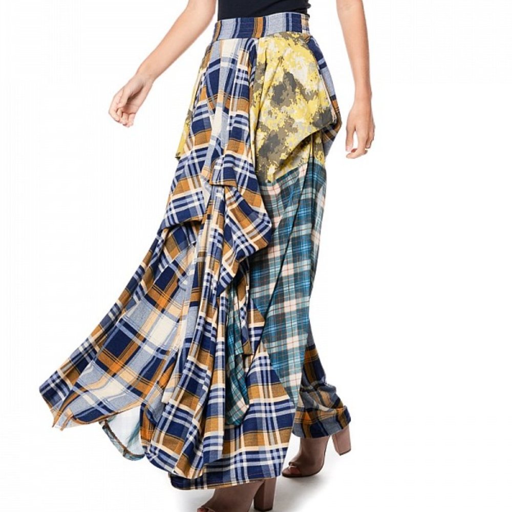 NWT TOV HOLY The Damsel's Yellow Plaid Flowing Maxi Skirt - Picture 7 of 9